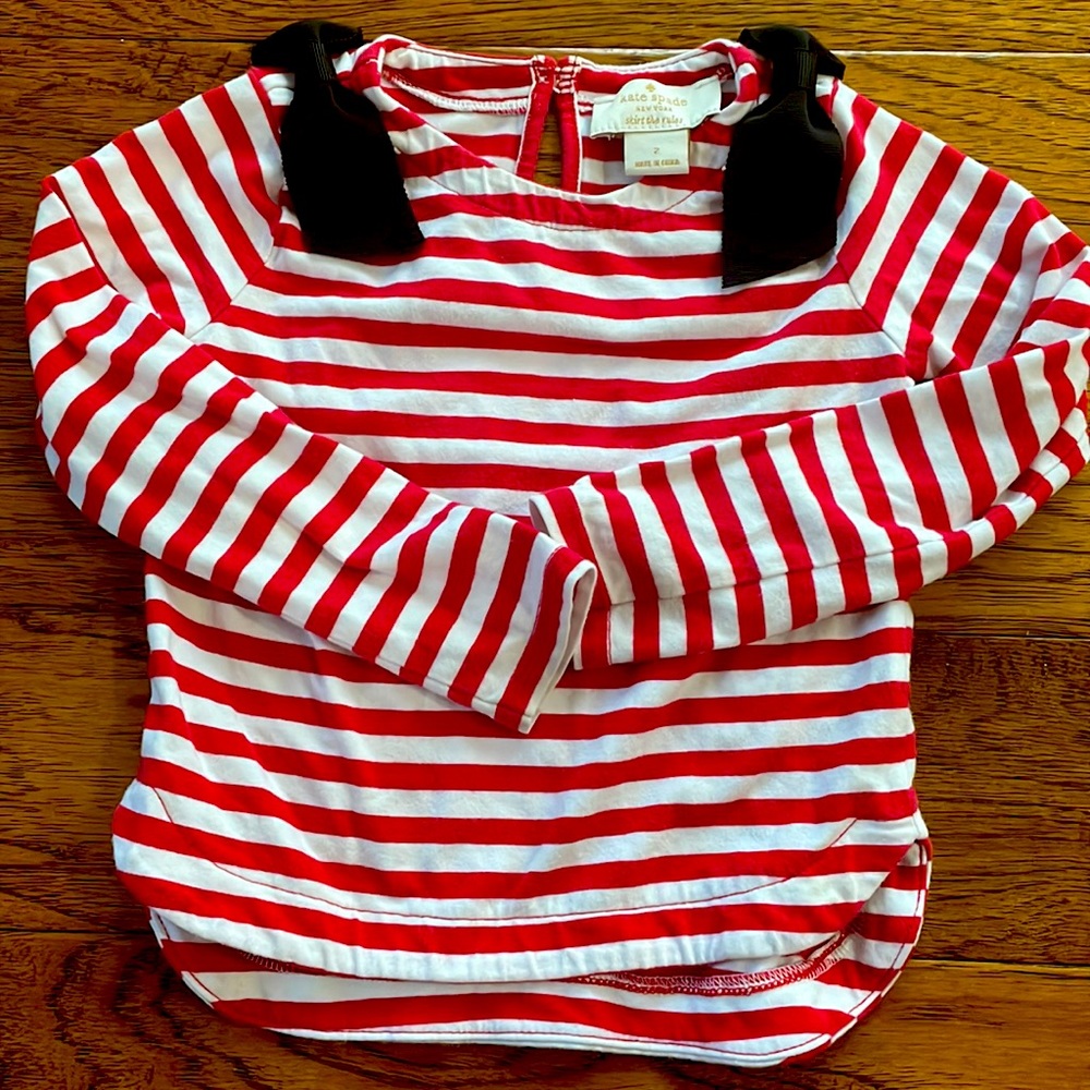 Kate Spade original - chic sailor striped shirt - cute bows on each shoulder.
